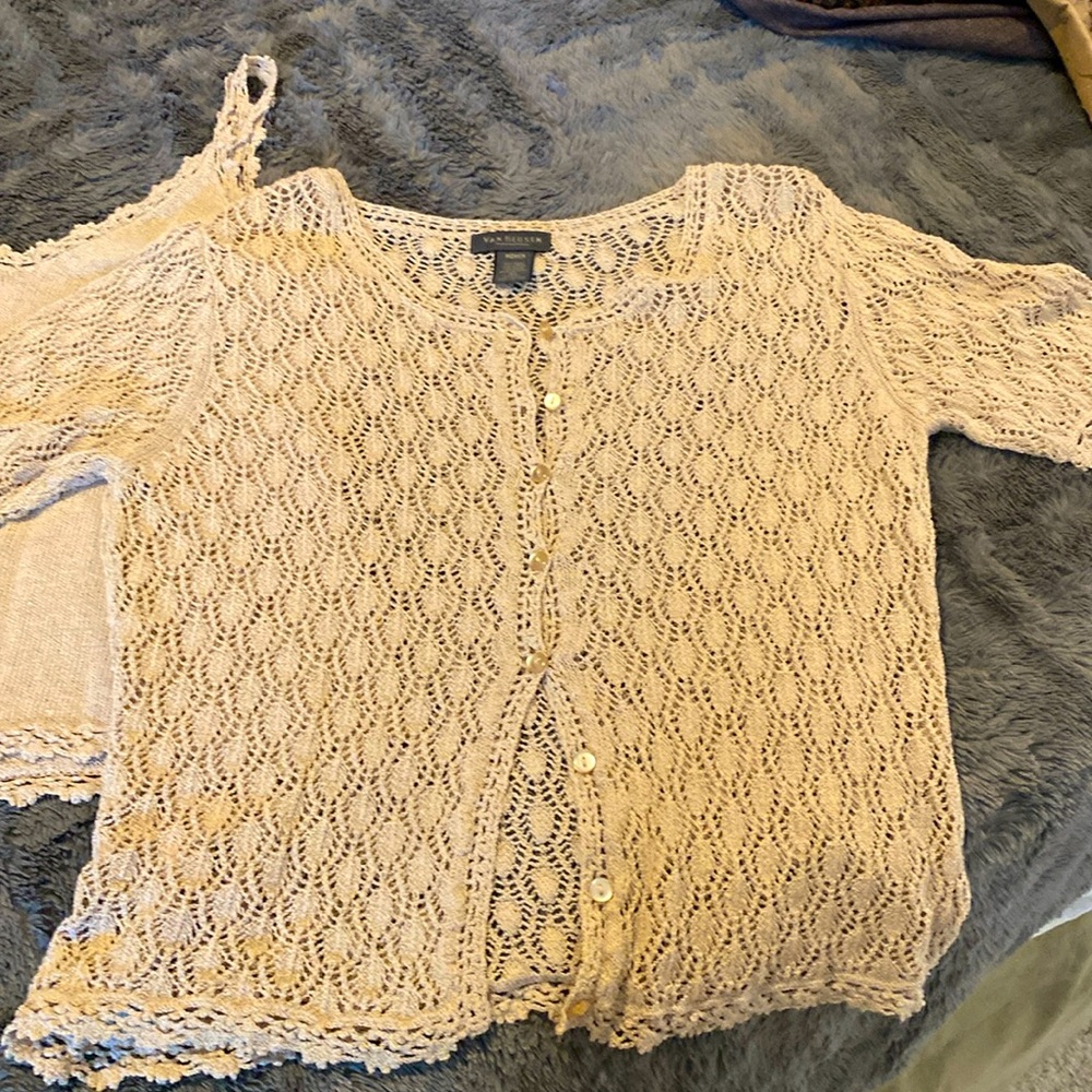 Van Heusen short sleeve sweater set, camel colored, size  medium